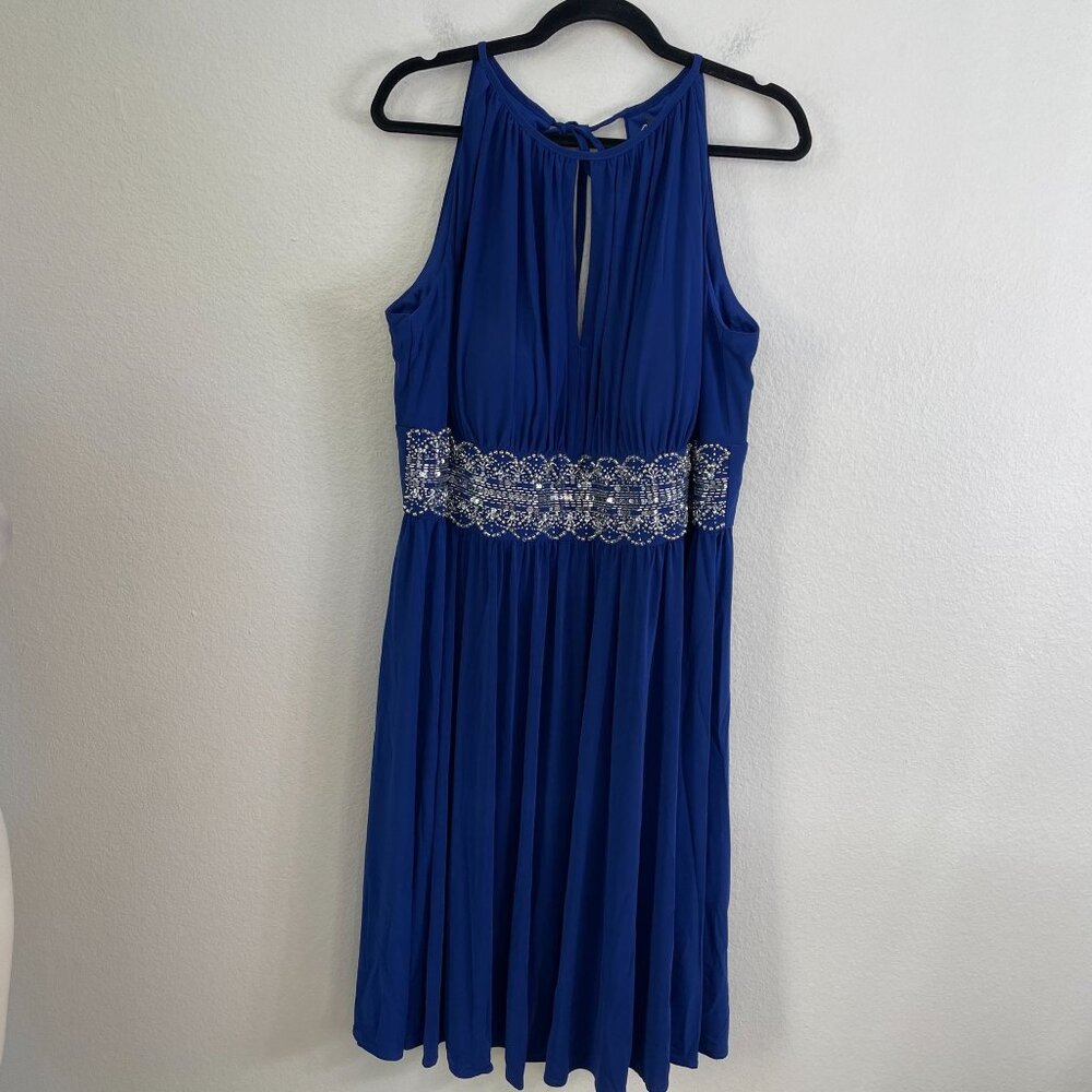 NEW R & M‎ Collection Womens Plus 20W Blue Beaded Waist Sleeveless Halter Dress